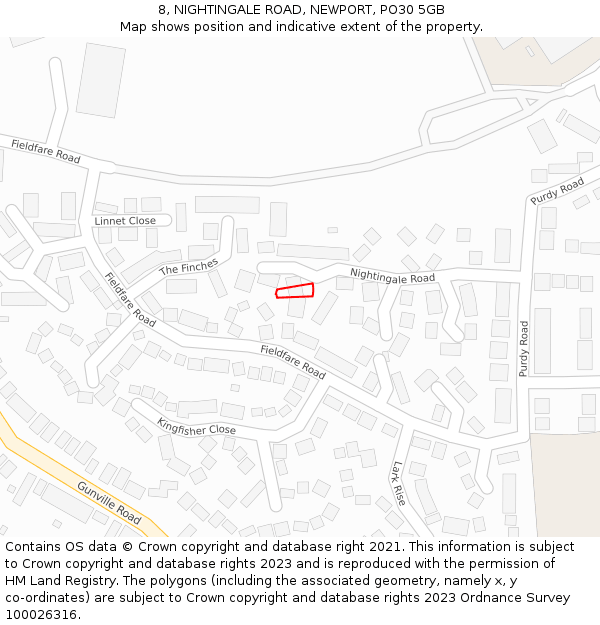 8, NIGHTINGALE ROAD, NEWPORT, PO30 5GB: Location map and indicative extent of plot