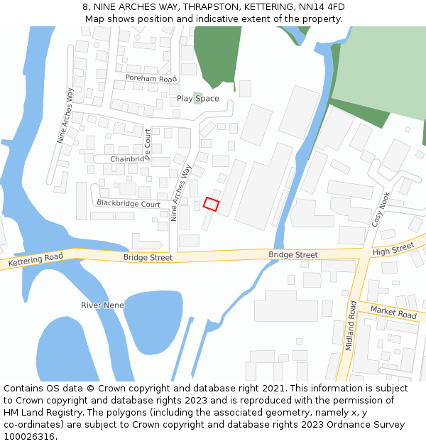 8, NINE ARCHES WAY, THRAPSTON, KETTERING, NN14 4FD: Location map and indicative extent of plot