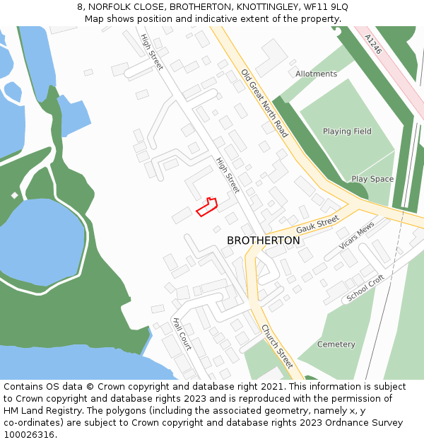 8, NORFOLK CLOSE, BROTHERTON, KNOTTINGLEY, WF11 9LQ: Location map and indicative extent of plot