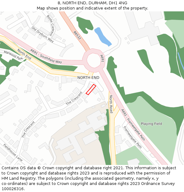 8, NORTH END, DURHAM, DH1 4NG: Location map and indicative extent of plot