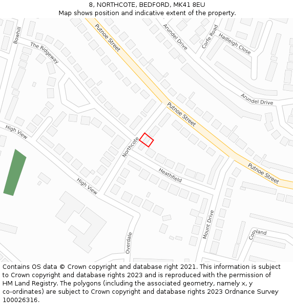 8, NORTHCOTE, BEDFORD, MK41 8EU: Location map and indicative extent of plot