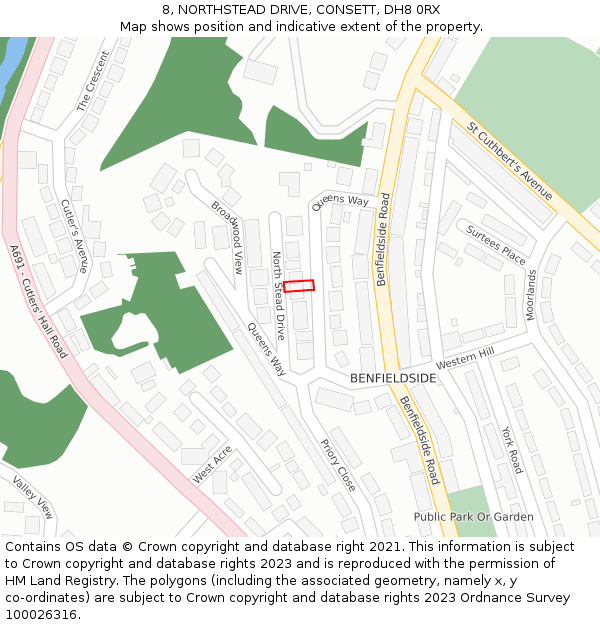 8, NORTHSTEAD DRIVE, CONSETT, DH8 0RX: Location map and indicative extent of plot