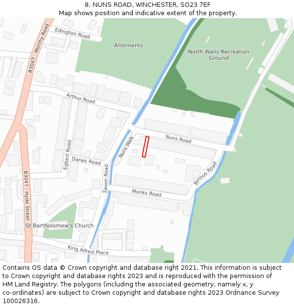 8, NUNS ROAD, WINCHESTER, SO23 7EF: Location map and indicative extent of plot