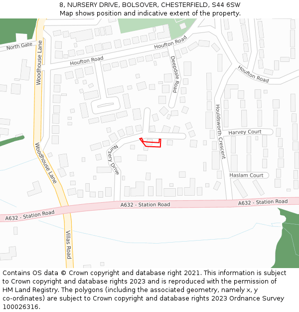 8, NURSERY DRIVE, BOLSOVER, CHESTERFIELD, S44 6SW: Location map and indicative extent of plot