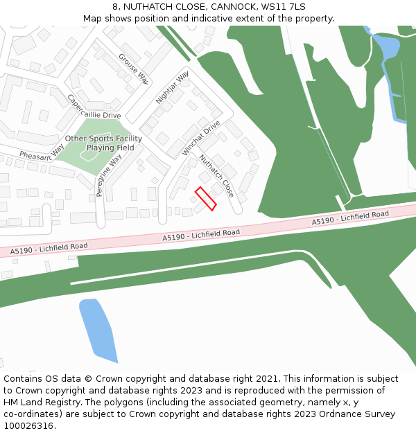 8, NUTHATCH CLOSE, CANNOCK, WS11 7LS: Location map and indicative extent of plot
