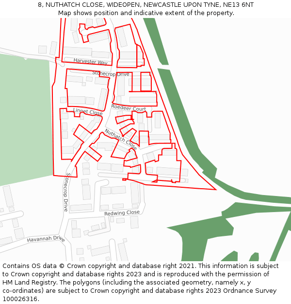 8, NUTHATCH CLOSE, WIDEOPEN, NEWCASTLE UPON TYNE, NE13 6NT: Location map and indicative extent of plot