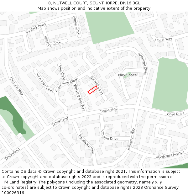 8, NUTWELL COURT, SCUNTHORPE, DN16 3GL: Location map and indicative extent of plot