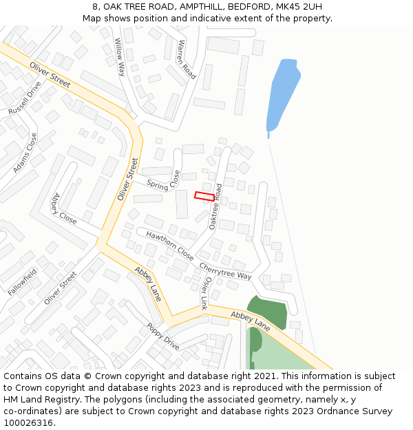 8, OAK TREE ROAD, AMPTHILL, BEDFORD, MK45 2UH: Location map and indicative extent of plot