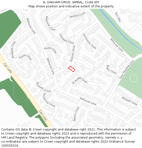 8, OAKHAM DRIVE, WIRRAL, CH46 6FF: Location map and indicative extent of plot