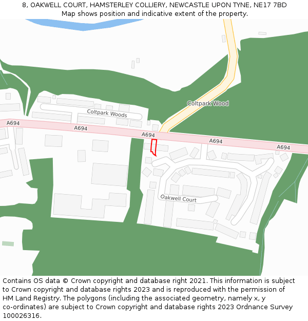 8, OAKWELL COURT, HAMSTERLEY COLLIERY, NEWCASTLE UPON TYNE, NE17 7BD: Location map and indicative extent of plot