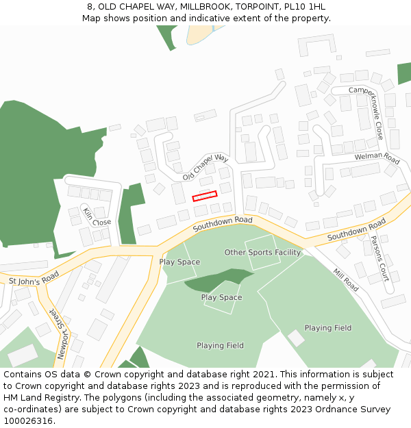 8, OLD CHAPEL WAY, MILLBROOK, TORPOINT, PL10 1HL: Location map and indicative extent of plot