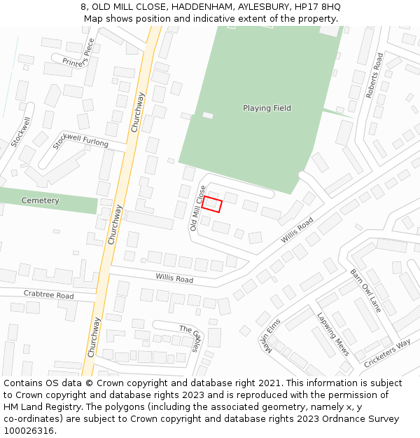 8, OLD MILL CLOSE, HADDENHAM, AYLESBURY, HP17 8HQ: Location map and indicative extent of plot