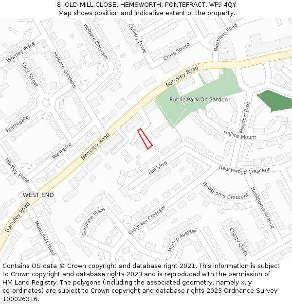 8, OLD MILL CLOSE, HEMSWORTH, PONTEFRACT, WF9 4QY: Location map and indicative extent of plot