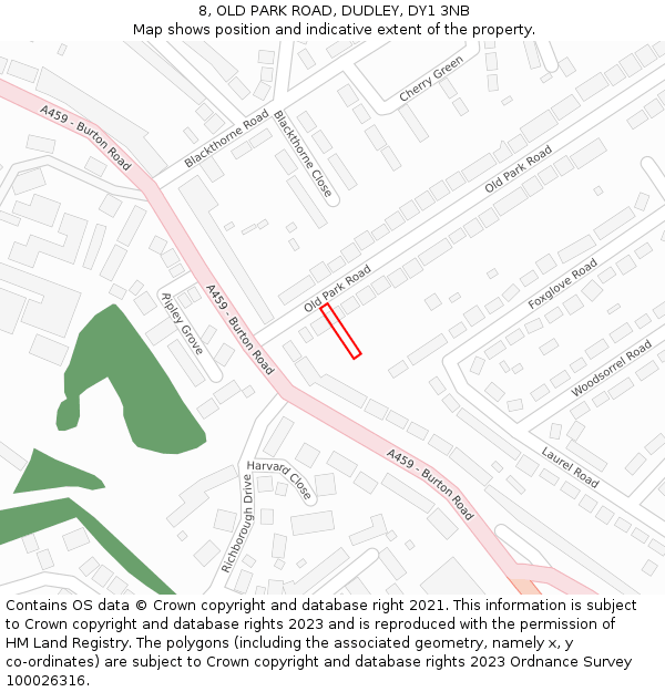 8, OLD PARK ROAD, DUDLEY, DY1 3NB: Location map and indicative extent of plot