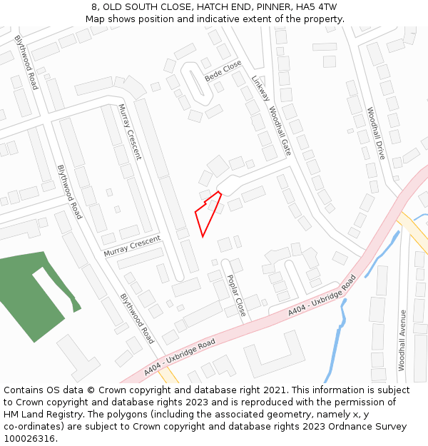 8, OLD SOUTH CLOSE, HATCH END, PINNER, HA5 4TW: Location map and indicative extent of plot