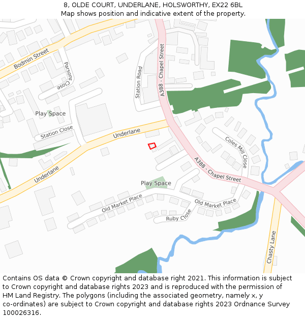 8, OLDE COURT, UNDERLANE, HOLSWORTHY, EX22 6BL: Location map and indicative extent of plot