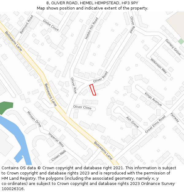 8, OLIVER ROAD, HEMEL HEMPSTEAD, HP3 9PY: Location map and indicative extent of plot