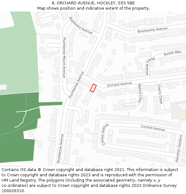 8, ORCHARD AVENUE, HOCKLEY, SS5 5BE: Location map and indicative extent of plot