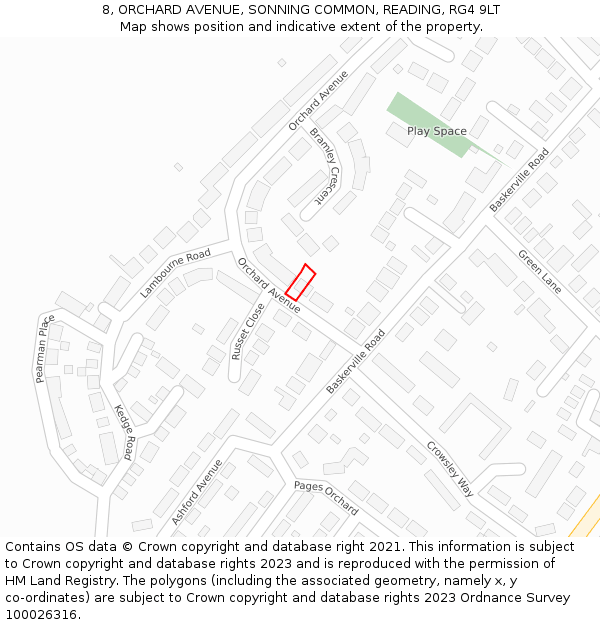 8, ORCHARD AVENUE, SONNING COMMON, READING, RG4 9LT: Location map and indicative extent of plot