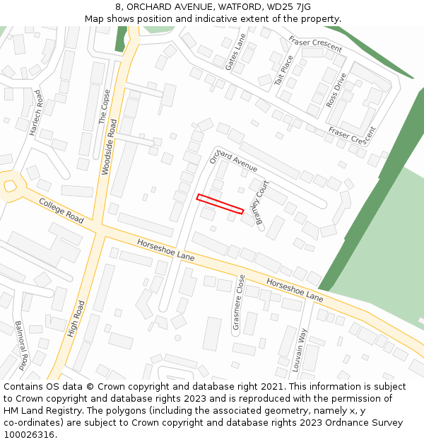 8, ORCHARD AVENUE, WATFORD, WD25 7JG: Location map and indicative extent of plot