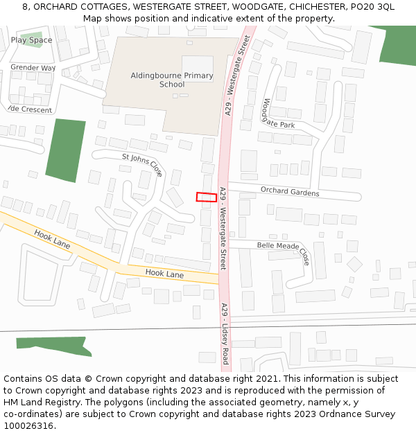 8, ORCHARD COTTAGES, WESTERGATE STREET, WOODGATE, CHICHESTER, PO20 3QL: Location map and indicative extent of plot