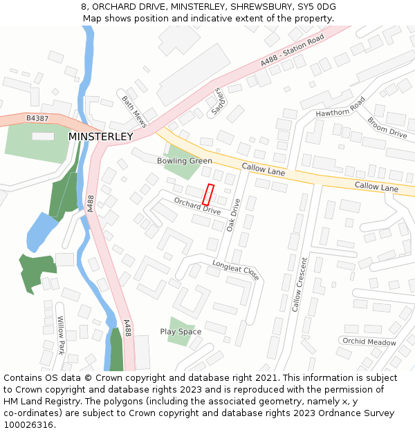 8, ORCHARD DRIVE, MINSTERLEY, SHREWSBURY, SY5 0DG: Location map and indicative extent of plot