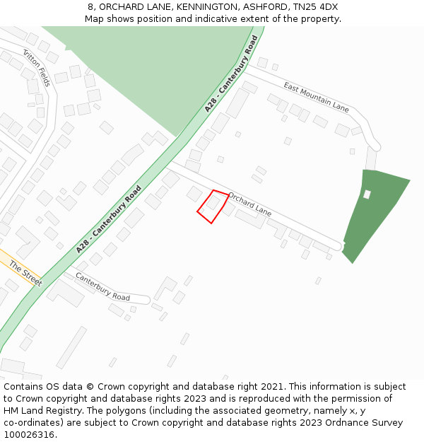 8, ORCHARD LANE, KENNINGTON, ASHFORD, TN25 4DX: Location map and indicative extent of plot