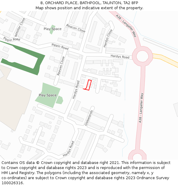 8, ORCHARD PLACE, BATHPOOL, TAUNTON, TA2 8FP: Location map and indicative extent of plot