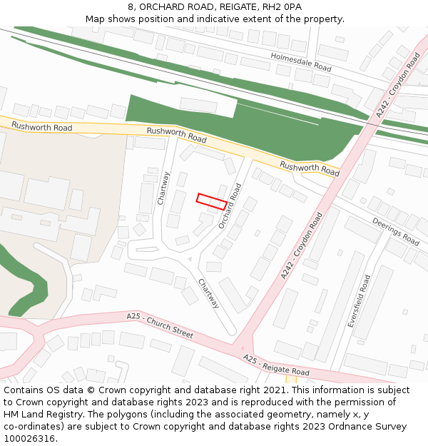 8, ORCHARD ROAD, REIGATE, RH2 0PA: Location map and indicative extent of plot