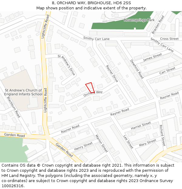 8, ORCHARD WAY, BRIGHOUSE, HD6 2SS: Location map and indicative extent of plot