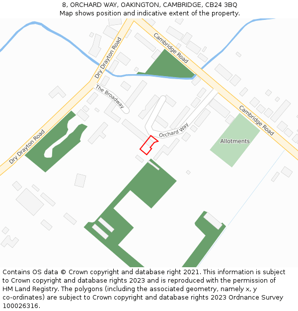 8, ORCHARD WAY, OAKINGTON, CAMBRIDGE, CB24 3BQ: Location map and indicative extent of plot