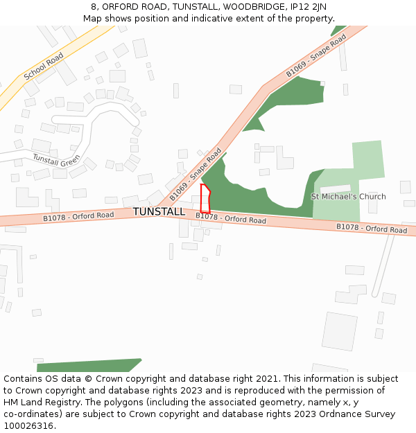 8, ORFORD ROAD, TUNSTALL, WOODBRIDGE, IP12 2JN: Location map and indicative extent of plot