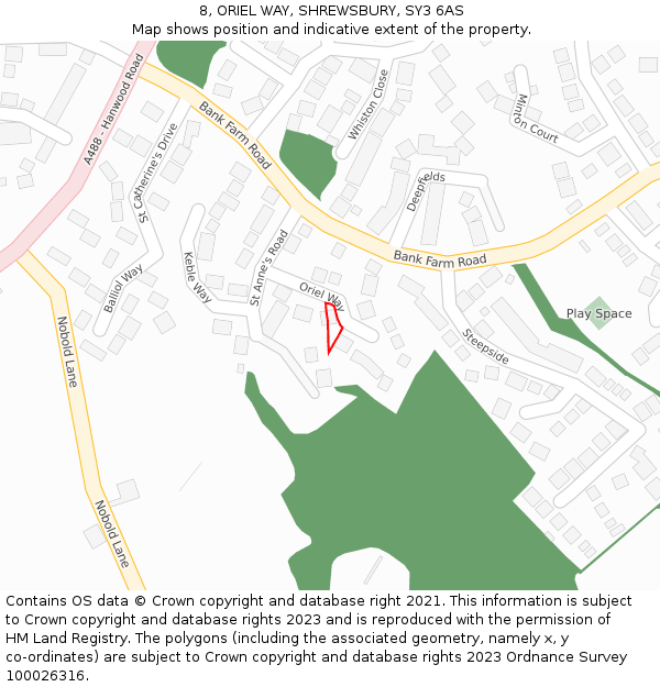 8, ORIEL WAY, SHREWSBURY, SY3 6AS: Location map and indicative extent of plot