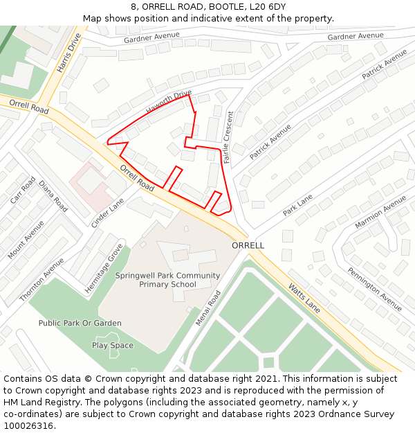 8, ORRELL ROAD, BOOTLE, L20 6DY: Location map and indicative extent of plot