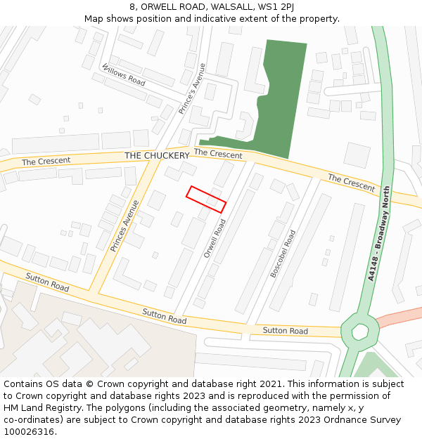 8, ORWELL ROAD, WALSALL, WS1 2PJ: Location map and indicative extent of plot