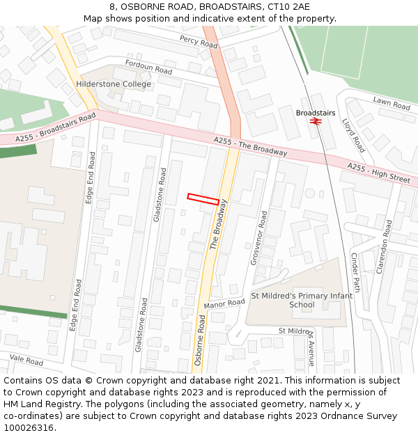 8, OSBORNE ROAD, BROADSTAIRS, CT10 2AE: Location map and indicative extent of plot