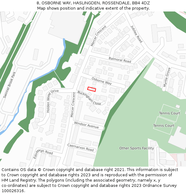 8, OSBORNE WAY, HASLINGDEN, ROSSENDALE, BB4 4DZ: Location map and indicative extent of plot