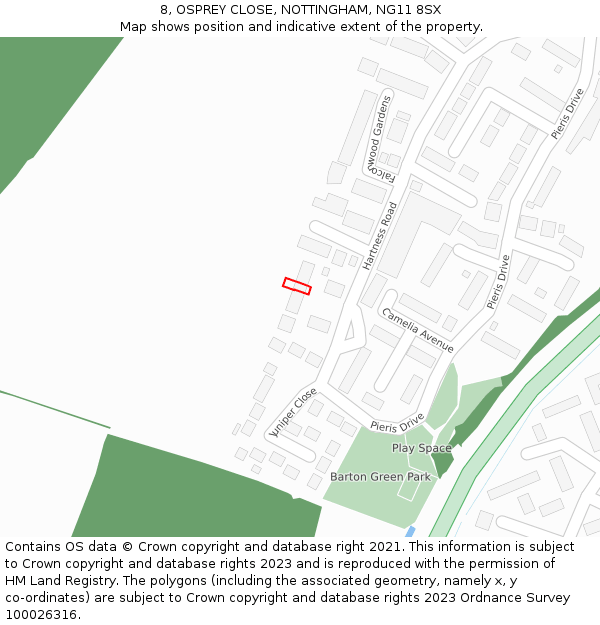 8, OSPREY CLOSE, NOTTINGHAM, NG11 8SX: Location map and indicative extent of plot