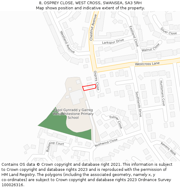 8, OSPREY CLOSE, WEST CROSS, SWANSEA, SA3 5RH: Location map and indicative extent of plot