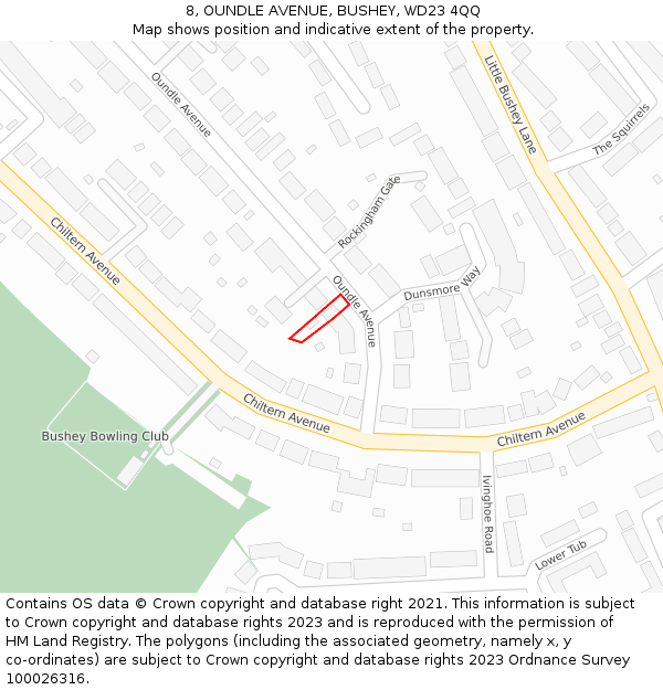 8, OUNDLE AVENUE, BUSHEY, WD23 4QQ: Location map and indicative extent of plot