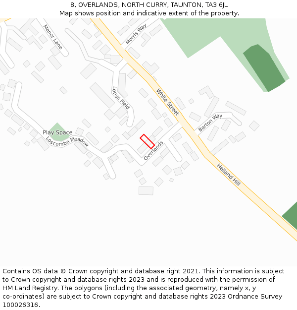 8, OVERLANDS, NORTH CURRY, TAUNTON, TA3 6JL: Location map and indicative extent of plot