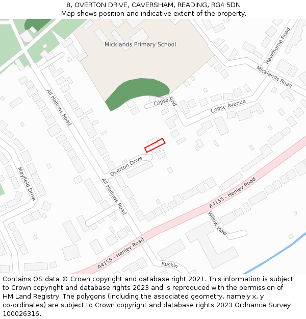 8, OVERTON DRIVE, CAVERSHAM, READING, RG4 5DN: Location map and indicative extent of plot