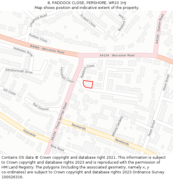 8, PADDOCK CLOSE, PERSHORE, WR10 1HJ: Location map and indicative extent of plot