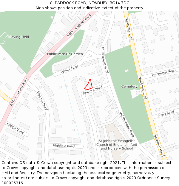 8, PADDOCK ROAD, NEWBURY, RG14 7DG: Location map and indicative extent of plot