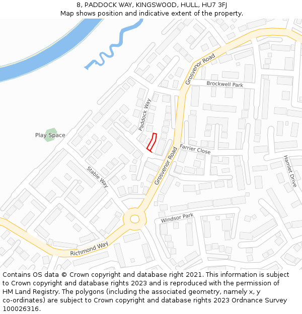 8, PADDOCK WAY, KINGSWOOD, HULL, HU7 3FJ: Location map and indicative extent of plot