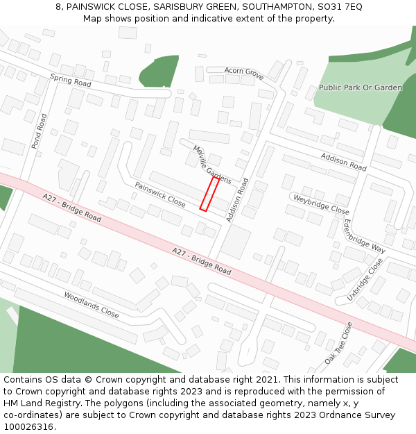 8, PAINSWICK CLOSE, SARISBURY GREEN, SOUTHAMPTON, SO31 7EQ: Location map and indicative extent of plot