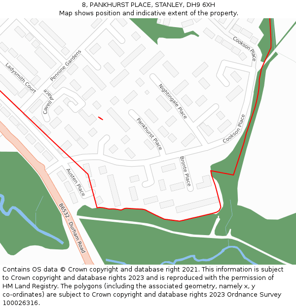 8, PANKHURST PLACE, STANLEY, DH9 6XH: Location map and indicative extent of plot