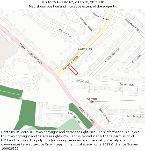 8, PANTMAWR ROAD, CARDIFF, CF14 7TF: Location map and indicative extent of plot