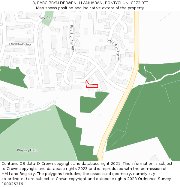 8, PARC BRYN DERWEN, LLANHARAN, PONTYCLUN, CF72 9TT: Location map and indicative extent of plot