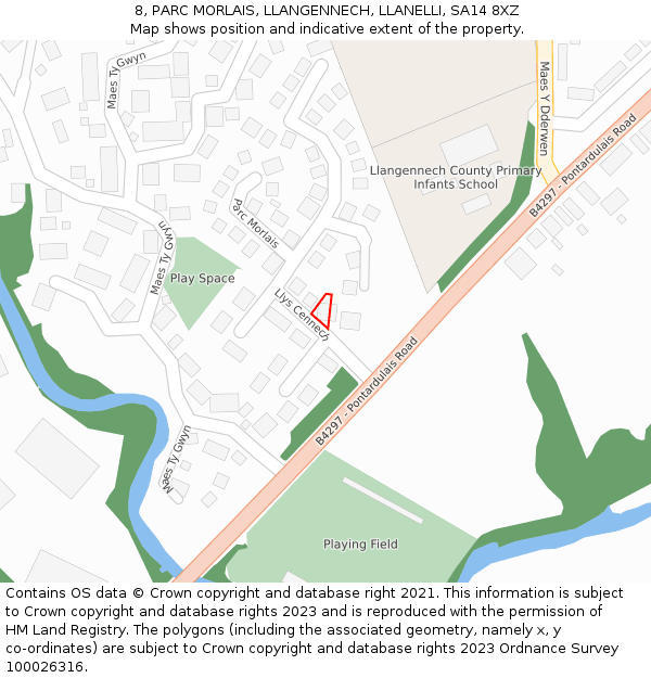 8, PARC MORLAIS, LLANGENNECH, LLANELLI, SA14 8XZ: Location map and indicative extent of plot